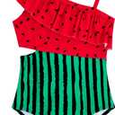 Girls One Piece Swimsuits Cutout Ruffle Bathing Suit Quick Dry Beach Swimwear with Adjustable Strap 5-14 Years (11-12 Years, Watermelon)