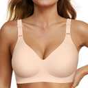 OEAK Womens Seamless Bras Comfortable Bra No Underwire Full Support Bralette Push Up Plus Size V Neck Sleeping Tshirt Bras, size XL