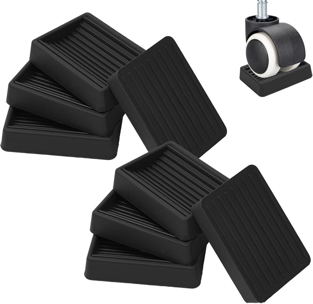 Furniture Wheels Caster Cups, Non-Slip Rubber Bed Frame Stopper Floor Protector for Any Furniture with Wheels - 8 Pack (Black)
