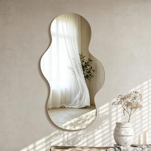 Irregular Wall Mirror,36x20 inch Gold Asymmetrical Mirror, Wall Mounted Mirrors Decorative, Modern Mirror for Bathroom Bedroom Living Room Entryway, Cloud Frameless