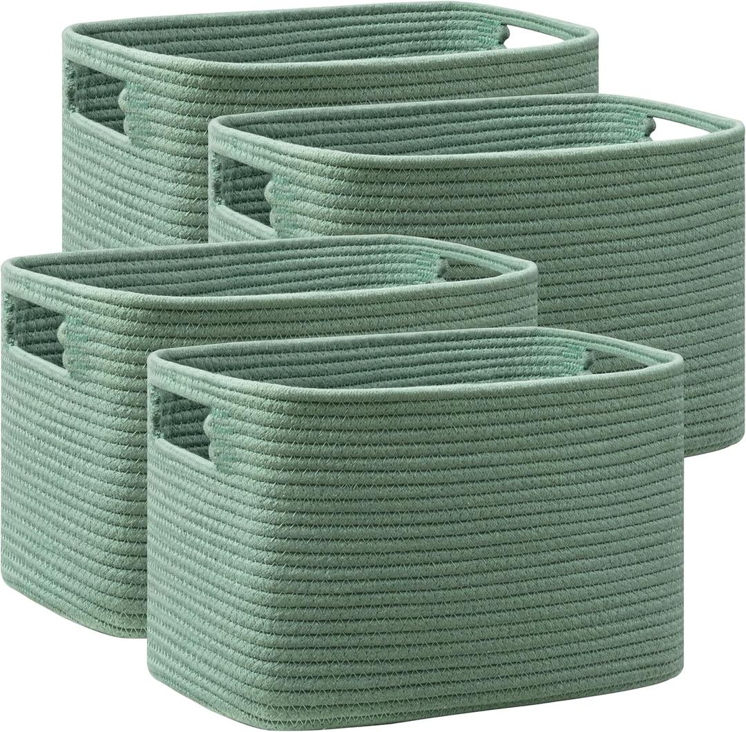 UBBCARE 4 Pack Shelf Baskets, Larger Woven Storage Baskets for Organizing(14.5''L x 9.84''W x 9''H), Basket Organizer for Dog Toys, Books, Clothes, Large Gift Basket, Grass Green