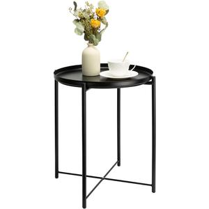 danpinera Metal Black Side Table for Small Spaces Outdoor Patio Table Round Metal Coffee Table Waterproof Removable Tray Table for Living Room Bedroom Balcony Office Black (1 tier)