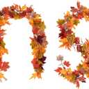 Thanksgiving Fall Leaf Garland - 2PCS Maple Fall Decorations for Home,5.7Ft Autumn Party Wedding Decor Hanging Artificial Leaf Garlands for Indoor Outdoor Christmas Halloween Decorations