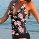 Vivola Women's V Neck Tankini Sets Slimming Two Piece Tummy Control Swimsuit Trendy Floral Printed Bathing Suit Halter Push up Modest Swimwear, S