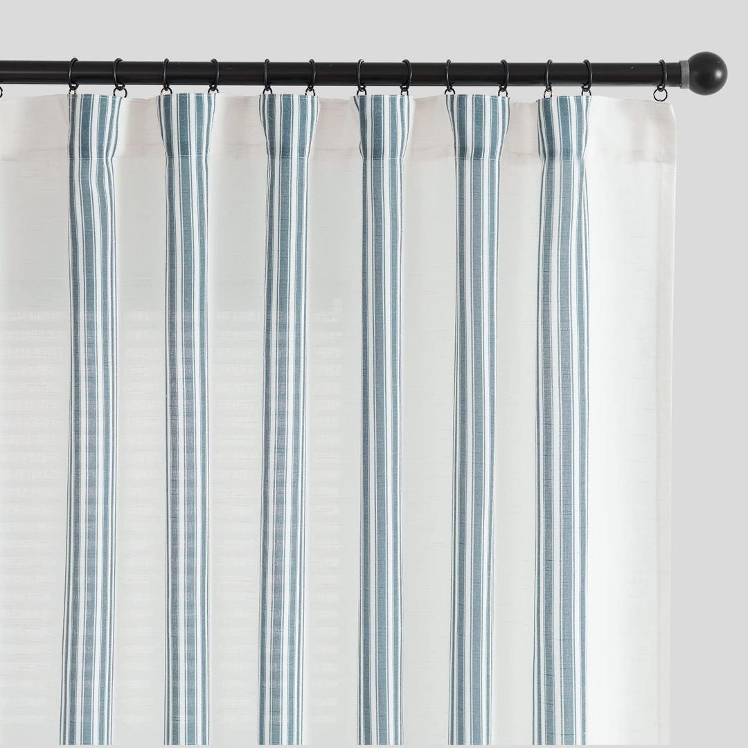jinchan Striped Linen Blend Curtains 96 Inches Long for Living Room Blue Stripe Semi Sheer Light Filtering Modern Farmhouse Coastal Drapes for Bedroom Curtain Set of 2