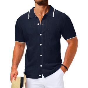 LETSEE Linen Shirts for Men Short Sleeve Blouse Button Down Dress Untuckit Shirts Beach Summer Wedding Hawaiian Outfit (Blue, XXL)