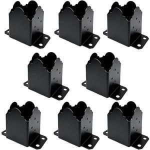 4x4 Post Base 8 Pack, Heavy Duty Steel Post Bracket (3.6"x3.6" Inner Size), Powder Coated Wood Post Anchor with Bottom Drain Holes for Pergola Fence Deck Mailbox, Black