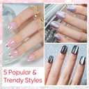 Press on Nails Short 5 Styles, Jofay Fashion 160Pcs Salon-Like Fake Nails with Chrome/Rainbow Laser/Chasing Light Cat Eye Designs, Acrylic French Tip Press on Nails Glue on Nails (A-01 Winter Daily)