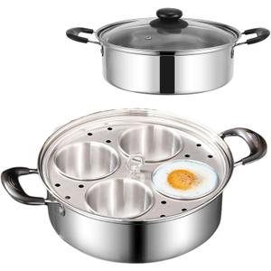 Egg Poacher Pan, Poached Egg Pan Stainless Steel Egg Pan with 4 Cups Egg Cooker Poached Egg Maker for Kitchen (Without Coating)