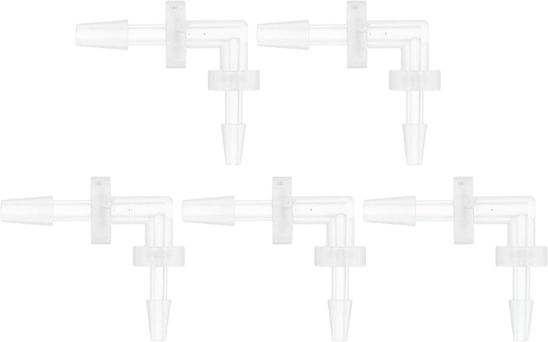 5 Pcs Aquarium Plastic Hose Barb Fitting 1/16" to 3/32" Hose Barb 90 Degree Elbow L Fitting Clear PP