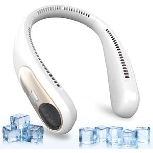 Portable Neck Fan, Personal Wearable Bladeless Fan for Outdoor Indoor, LED Display, 360 Cooling, 4-Speeds, 6000mAh USB Rechargeable, Birthday Gifts for Men Women Dad Mom (White)