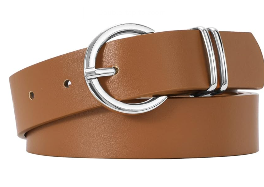 VONMELLI 1 Pack Women's Leather Belts for Jeans Dresses Fashion Gold Buckle Ladies Belt
