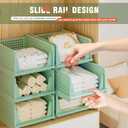Closet Organizer, 4 Pack Stackable Storage Bins for Closet Shelves, Plastic Storage Drawers Basket Weekly Clothes Organizer for Kids(4L)Green