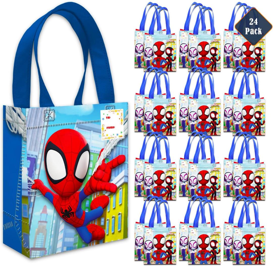 Spidey and His Amazing Friends Party Favor Bag Set  24 Pack of 8" Marvel Party Goodie Bags for Kids Bulk Reusable | Spiderman Birthday Party Supplies