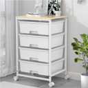 Utility Cart with 4 Drawers, Multipurpose Rolling Storage Cart with 4 Drawers and 2 Lockable Wheels, 4-Tier Rolling Storage Cart Organizer for Home Office Dorm, Bright White