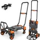 330LB Folding Hand Truck Moving Dolly, Hand Trucks Heavy Duty Combination of 4 Wheels and 2 Wheels Convertible Dolly Cart with Retractable Handle Dolly for Moving Office Carts(Orange)