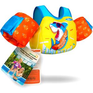 AEOCOO Puddle Float Jumper 20-30 Pounds, Toddler Swim Vest for 1-2 Years Old, Pool Floats with Swimming Arm Floaties Swim Jacket with Water Wings for Kids Swimmies, Boys, Girls, Shark