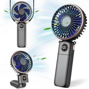 Portable Handheld Fan,5200mAh Personal Fan with LED Display,3-in-1 180 Foldable Mini Fan with 6 Speed,Desk Fan Rechargeable Hand Held Fan for Lash,Small Fan for Travel Office Women Girls (Black)