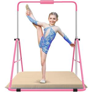 Gymnastics Bar with Self-Inflating Mat for Kids, Adjustable Height Gymnastic Horizontal Bars with Mat, Folding Gymnastic Training Monkey Bars, Junior Expandable Training Kip Bar for Home