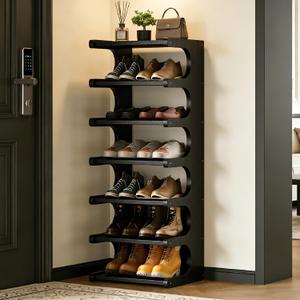 39" Bamboo Shoe Rack - Vertical Shoe Organizer Rack for Small Space, Narrow Shoe Tower for Closet, Entryway, Corner, Tall Shoe Shelf with Removable Shelves, Flexible Storage Shelf for Saving Space