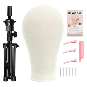 FUTAI 23 inches Canvas Mannequin Head with Tripod Stand Wig Cap T Pins Rat Tail Comb and Hairpins for Wig Making Practice Styling Training Display