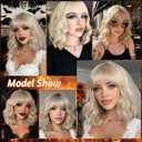 Blonde Wig with Bangs Short Blonde Bob Wigs for Women 14 Inch Platinum Blonde Curly Wig Wavy Synthetic Wigs Shoulder Length Natural Cosplay Wigs for Girl Daily Halloween Party Costume Wig