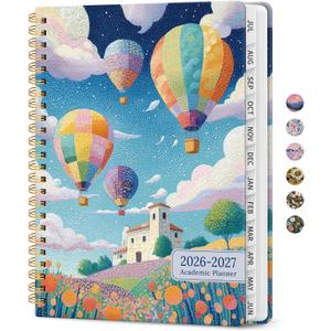 Planner 2026-2027, Monthly & Weekly Jul 2026-Jun 2027 Planner Calendar | 6.3" x 8.5", Hardcover Academic Spiral Planner with Tabs, School & Daily Agenda for Women, Students, Teachers, Balloon Valley