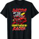 Mom of The Birthday Racer Race Car Party Family Matching T-Shirt (Black, L)