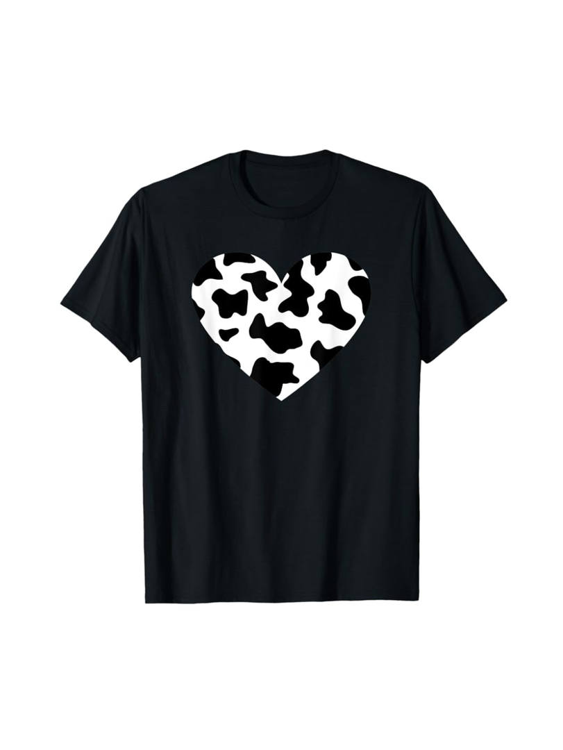 Awesome Cow Print Black & White Print Heart T-Shirt M Size