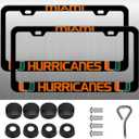 2 Piece License Plate Frame for Miami Hurricanes, 2 Holes License Plate Holder for UM,Universal Aluminum Tag Frame for License Plate for Cover Front and Rear Car Tags (Black)