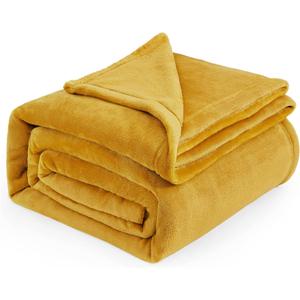 Bedsure Fleece Blanket Queen Blanket Gold Yellow - Bed Blanket Soft Lightweight Plush Fuzzy Cozy Luxury Microfiber, 90x90 inches