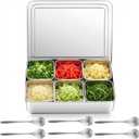 Boao 6 Compartment 304 Yakumi Pans Stainless Steel Seasoning Condiment Container with Lids Spoons, Japanese Yakumi Pans Mini Sauces Salad Dressings Storage for Food, Herbs, Spices