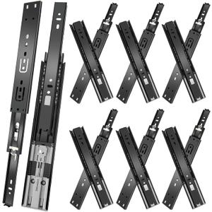 22 inch Drawer Slides 6 Pairs (12pcs) Soft Close 3 fold Full Extension Side Mount Cabinet Drawer Glides 22" Black Cabinet Rails for Dresser, Cabinet, Kitchen 100 LB Capacity (22inch-550mm)