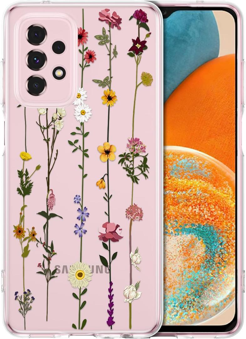 ZTOFERA Floral Case for Samsung Galaxy A53 5G,Cute Flower Pattern Case for Girls Women,Flexible Silicone Protective Slim Shockproof Bumper Phone Cover for Samsung Galaxy A53,Clear