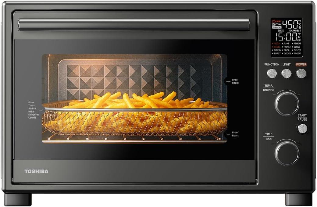 TOSHIBA ChefFry Air Fryer Toaster Oven Combo, 12-in-1 Convection Countertop Oven, 34QT / 32L Large Capacity, 1750W, Master Pizza Modes Design with Exclusive Dual-Temp Tech