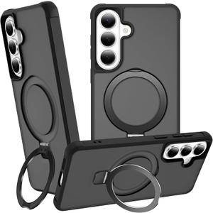 CHAOFEnG Magnetic Compatible with Samsung Galaxy S25 & S24 Case with Stand [Military Grade Drop][Compatible with Magnet] Ring Holder Translucent Slim Hard Back Soft Edge, Black