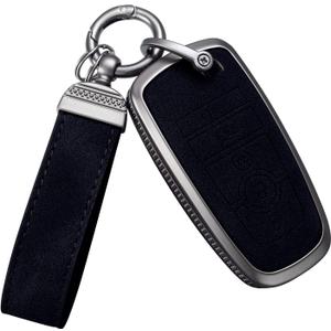 YO&YOYE Compatible with Ford Key Fob Cover with Keychain Leather Key Case Protector for Ford Fusion F150 F250 F350 F450 F550 Edge Explorer Smart Remote Key (Model1, Black)