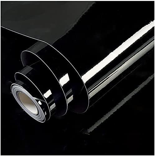 Shiny Black Wallpaper peel and Stick Wallpaper Glossy Self Adhesive Removable Wall paper,15.8" X 118"Waterproof Countertop Paper Black Contact Paper for Cabinet Countertop Furniture Kitchen Vinyl Film