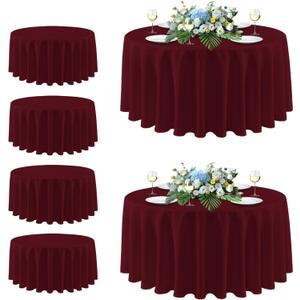 sancua Round Tablecloth 108 Inch Diameter, 6 Pack Burgundy - Circle Polyester Fabric Table Cloth for Chiristmas Party Reception Banquet Birthday, Washable Formal Table Cover (Fit 42-96 Inch Tables)