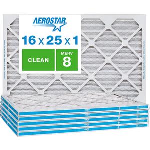 Aerostar 16x25x1 MERV 8 - 6 Count - High Efficiency Pleated HVAC, Furnace & Air Conditioner Filters - Removes Dust, Lint, Mold & Allergy-Causing Pollen