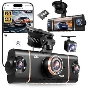 4K+1080P*3 FHD Car Camera, 4 Channel 360° Dash Cam Front Rear Inside & Left Right, 5GHz WiFi & App Control, 24H Parking Mode, G-Sensor, 8 IR Lamps Night Vision, Loop Recording, Includes 64GB SD Card