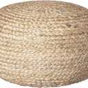 Decor Therapy Round Pouf Ottoman Footrest, Natural Jute Woven, Boho Pouf, Bohemian Style Casual Seating for Living Room, Bedroom, Patio Decor 19"x 19"x 10.5"
