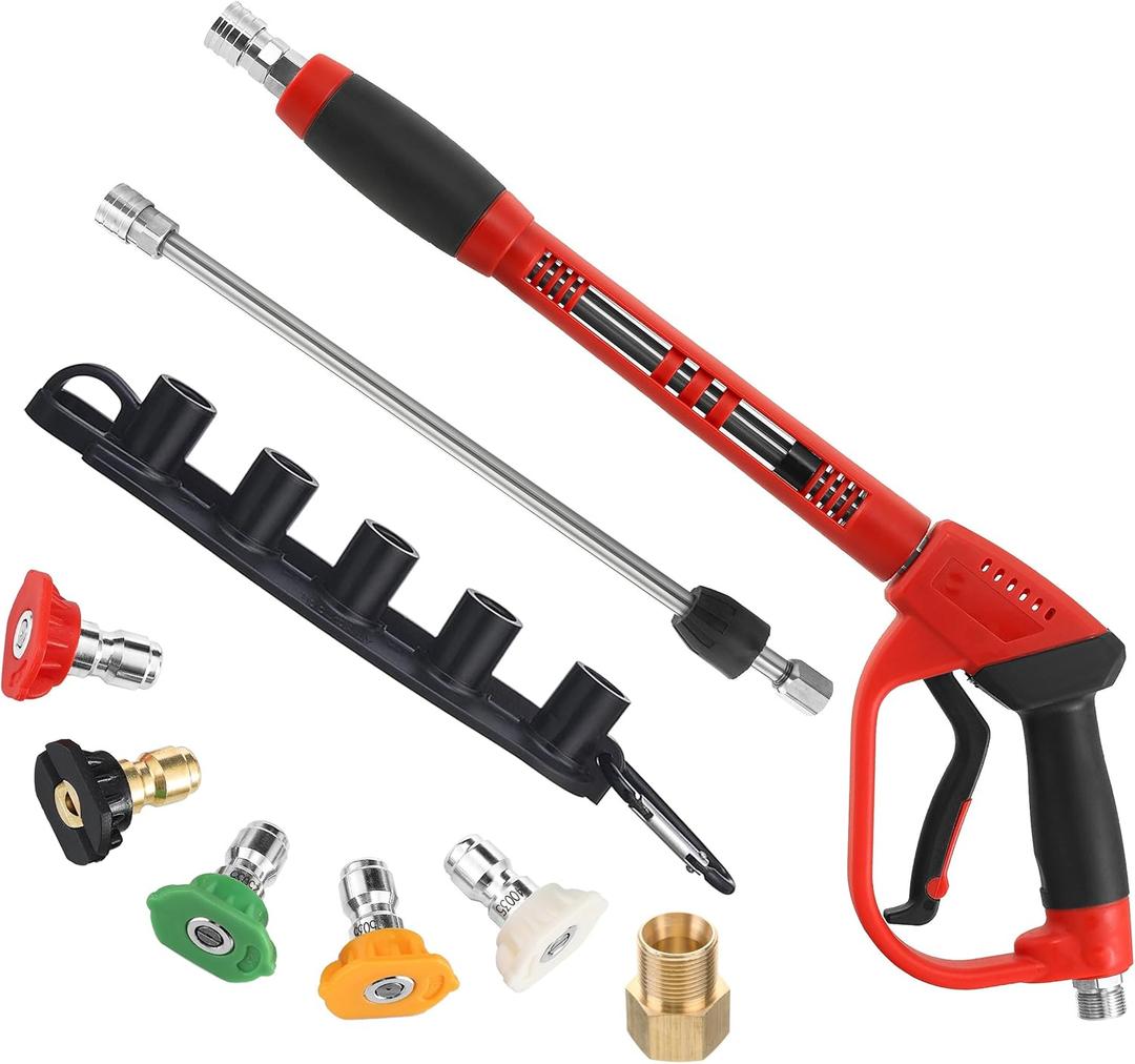 Tool Daily Deluxe Pressure Washer Gun, Replacement Wand Extension, 40 Inch
5 Spray Nozzle Tips with Holder, M22 Fittings, 5000 PSI, Not Compatible with GardenHose