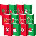 Tenceur 60 Pcs Christmas Gift Bags Bulk 12 Designs Holiday Kraft Paper Goody Treat Candy Bags with Handles Reusable Small Party Favors Wrapping for Xmas New Year Wedding Birthday Party Supplies