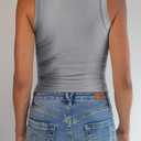 Women's Sexy Crew Neck Sleeveless Tank Tops Racer Back Seamless Ribbed Y2K Cropped Tank Yoga Crop Tops (Gray, M)