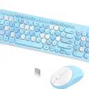 Wireless Keyboard and Mouse Combo, Retro Typewriter Keyboard with Round Keycaps, 2.4GHz USB Cute Wireless Keyboard Mouse for Computer, Desktop, Laptop (Blue Colorful)