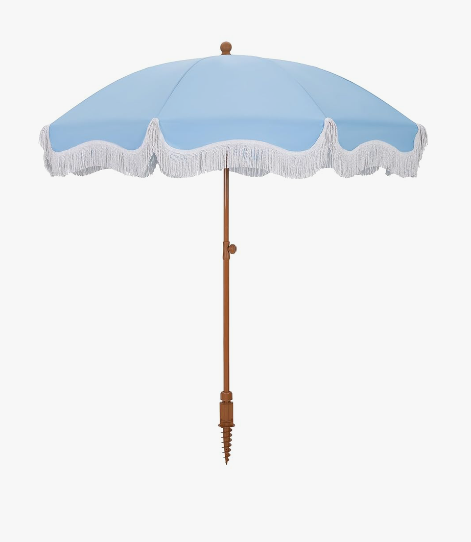 HERA'S PALACE 7ft Heavy Duty Beach Umbrella with Sand Anchor, Fringe Umbrella for Sand, UV 50+, Patio Umbrella with Tilt Pole for Garden Pool Backyard