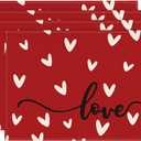 Artoid Mode Red Love Hearts Placemats Set of 4, 12x18 Inch Seasonal Anniversary Holiday Table Mats for Party Kitchen Dining Decoration