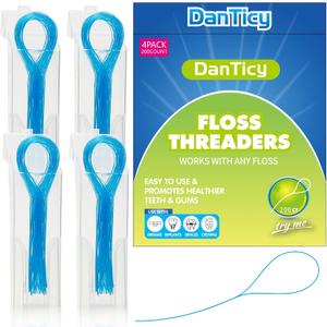Floss Threaders, Deep Clean Dental Floss Threader for Braces, Bridges, and Implants 200PCS(4Pack),Blue