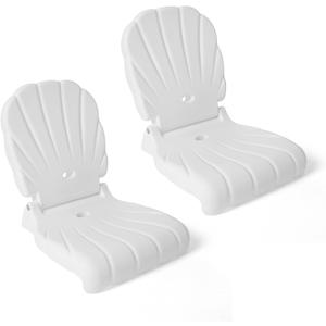 Step2 Seashell Flip Seat 2 Pack, Adult Portable Outdoor Chairs for Poolside, Camping, Beach, Stadium, Providing Back Support, Made of UV20 Durable Plastic, Incredible White